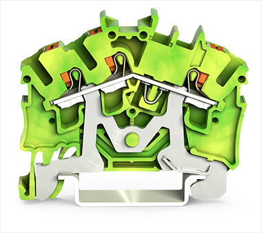 3-Leiter-Schutzleiterklemme mit Drücker 2,5 mm² grün-gelb
