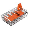 Verbindungsklemme mit Hebeln für alle Leiterarten max. 4 mm² transparent