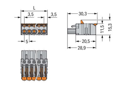 1-Leiter-Federleiste Hebel Push-in CAGE CLAMP® grau