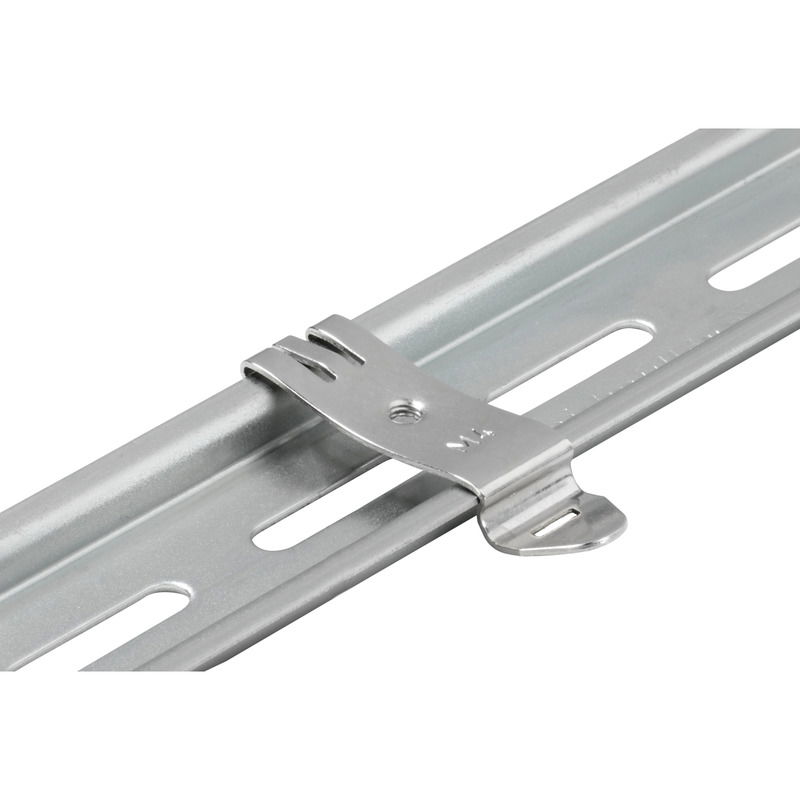 Piede di montaggio su guida di supporto, argento, acciaio, non rivestito, M 4, Larghezza: 14 mm