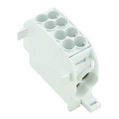 Potentialverteilerklemme, Schraubanschluss, lichtgrau, 25 mm², 152 A, 1000 V, Anzahl Anschlüsse: 4, Anzahl der Etagen: 1