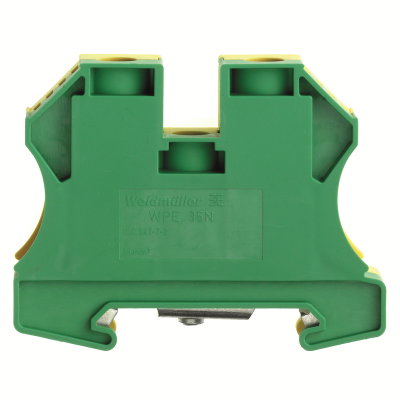 Schutzleiter-Reihenklemme, Schraubanschluss, grün / gelb, 35 mm², 400 V, Anzahl Anschlüsse: 2, Anzahl der Etagen: 1, TS 35, V-0, Wemid