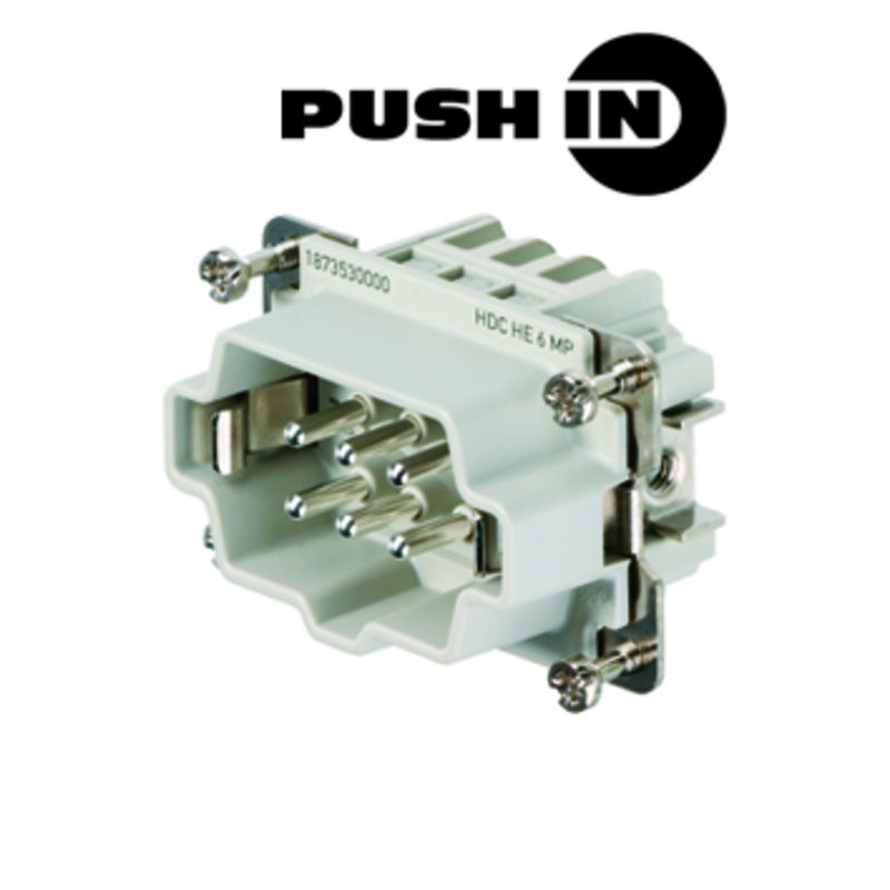 Inserto di contatto (Connettori a innesto industriali), Maschio, 500 V, 24 A, Numero di poli: 6, PUSH IN, Dimensioni di installazione: 3
