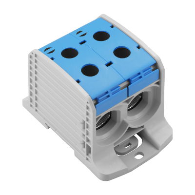 Potentialverteilerklemme, Schraubanschluss, blau, 185 mm², 353 A, 1000 V, Anzahl Anschlüsse: 4, Anzahl der Etagen: 1