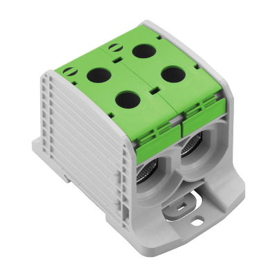 Potentialverteilerklemme, Schraubanschluss, grün, 185 mm², 353 A, 1000 V, Anzahl Anschlüsse: 4, Anzahl der Etagen: 1