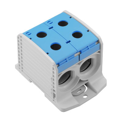 Potentialverteilerklemme, Schraubanschluss, blau, 300 mm², 520 A, 1000 V, Anzahl Anschlüsse: 4, Anzahl der Etagen: 1