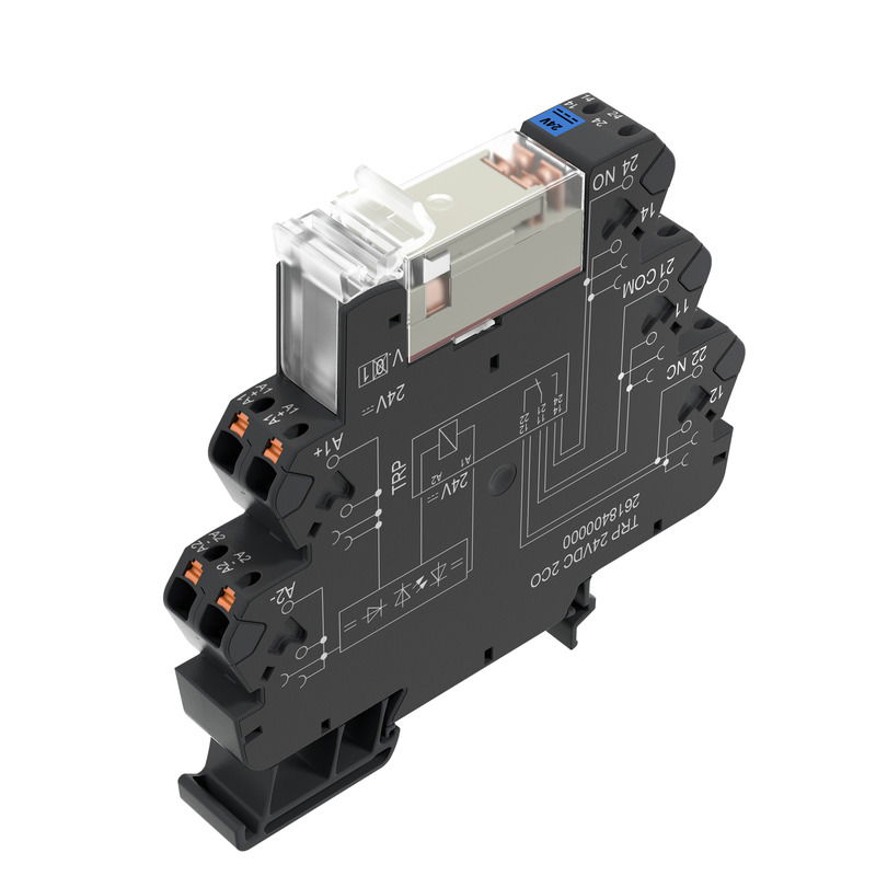Koppelrelais, 24 V DC ±20 %, LED grün, 2 Wechsler (AgNi) , 250 V AC, 8 A, PUSH IN