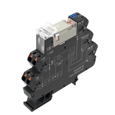 Koppelrelais, 24 V DC ±20 %, LED grün, 2 Wechsler (AgNi) , 250 V AC, 8 A, PUSH IN