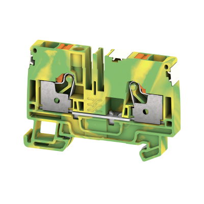 Schutzleiter-Reihenklemme, PUSH IN, grün / gelb, 6 mm², 800 V, Anzahl Anschlüsse: 2, Anzahl der Etagen: 1, TS 35, V-0, Wemid