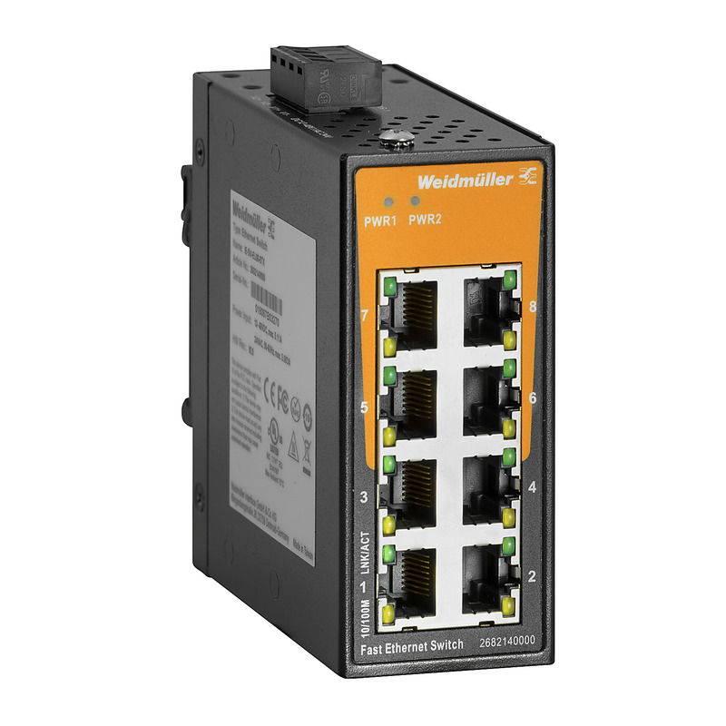 Switch rete, unmanaged, Fast Ethernet, 8x RJ45, -40 °C...75 °C, IP30