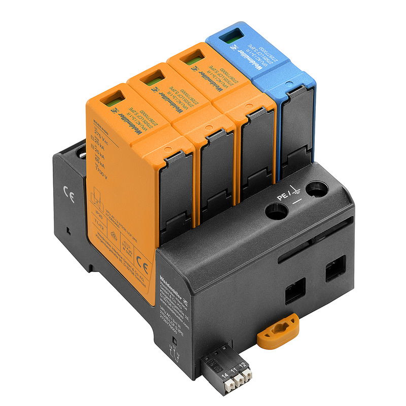 Kombinierter Überspannungsableiter AC (Typ 1+2), Netzspannung: 230 V / 400 V, Netzform: TN-C-S, TN-S, TT, IT mit N, IT ohne N, Polzahl: 4