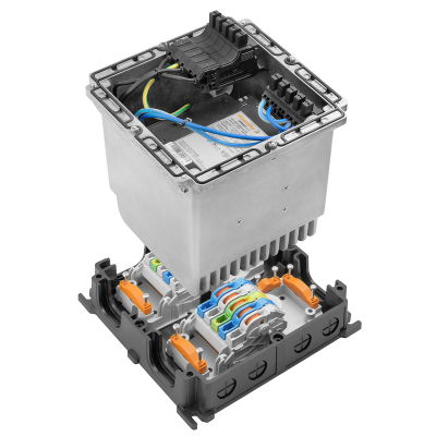 Alimentazione elettrica nella custodia, IP65, in stato chiuso, in stato completo, 20 A, 24 V, DC, Morsetto IDC, PUSH IN, M12, codificato A