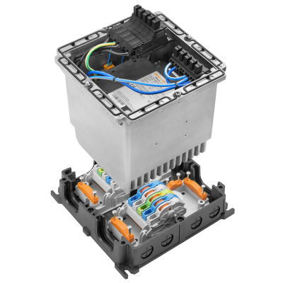 Alimentazione elettrica nella custodia, IP65, in stato chiuso, in stato completo, 20 A, 24 V, DC, Morsetto IDC, PUSH IN, M12 codificato A (IO-Link)