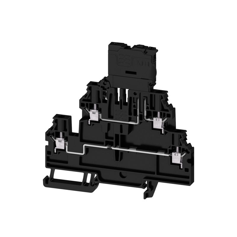 Morsetto componibile portafusibile, Collegamento a vite, nero, 4 mm², 6.3 A, 36 V, Numero di collegamenti: 4, Numero di piani: 2, TS 35
