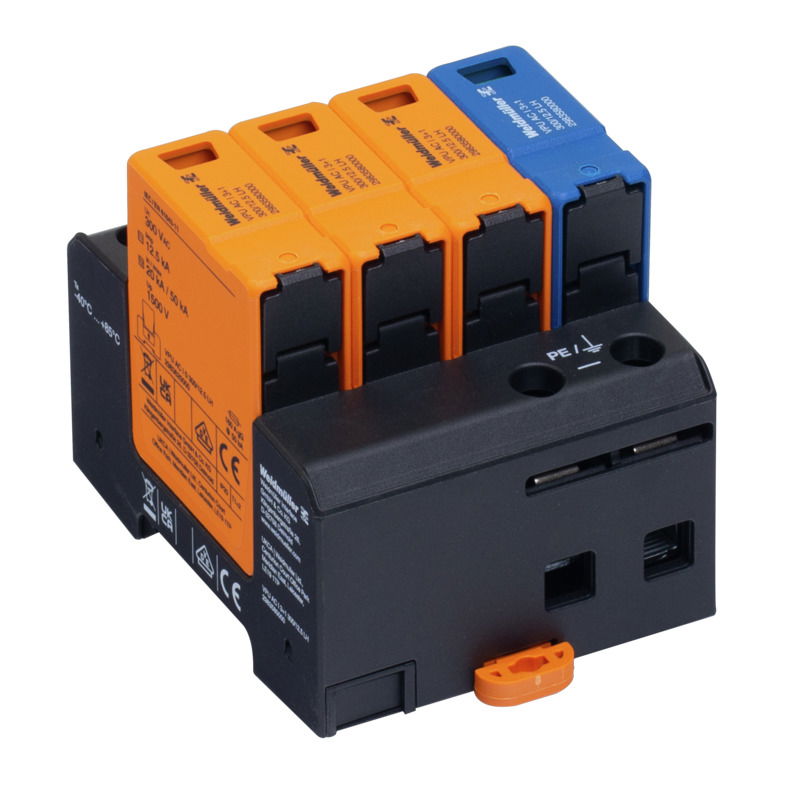 Kombinierter Überspannungsableiter AC (Typ 1+2), Netzspannung: 230 V / 400 V, Netzform: TN-C, TN-S, TT, IT mit N, IT ohne N, Polzahl: 4