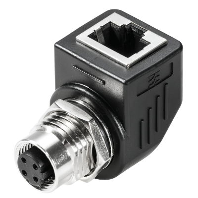 Connettore a innesto passante (Industrial Ethernet), IP67, Collegamento 1: RJ45 90&deg , Collegamento 2: M12, Schermatura: Sì