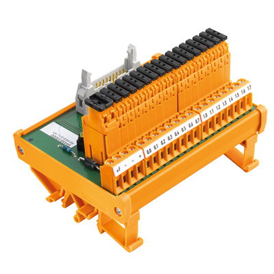 Übergabemodul mit Relais, LP 5.08mm, Schraubanschluss, Steckverbinder nach IEC60603-13/DIN41651, 20-poliger Stecker, 1-Draht, LED-Statusanzeige pro Ka