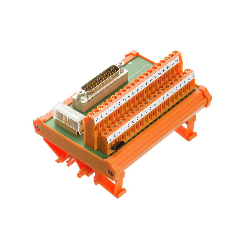 Übergabemodul mit Klemme, Steckverbinder, Bauteilen, SUB-D-Stecker gemäß IEC 60807-2 / DIN 41652, 25-poliger Stecker, Schraubanschluss