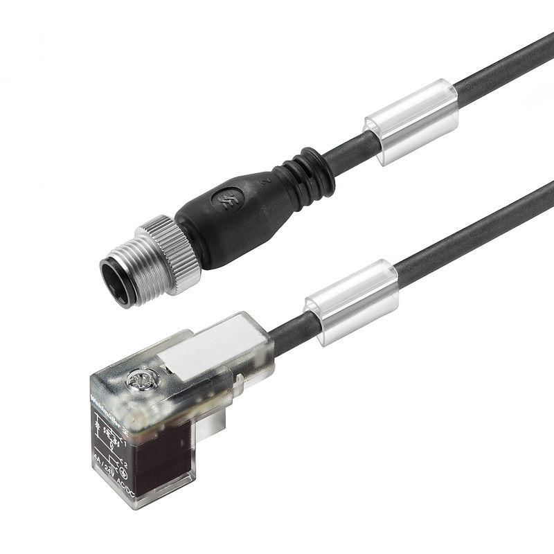 Ventilleitung (konfektioniert), Stecker gerade - Ventilstecker, Bauform C DIN (8 mm), M12 = A-codiert, Kabellänge: 3 m, PUR, schwarz