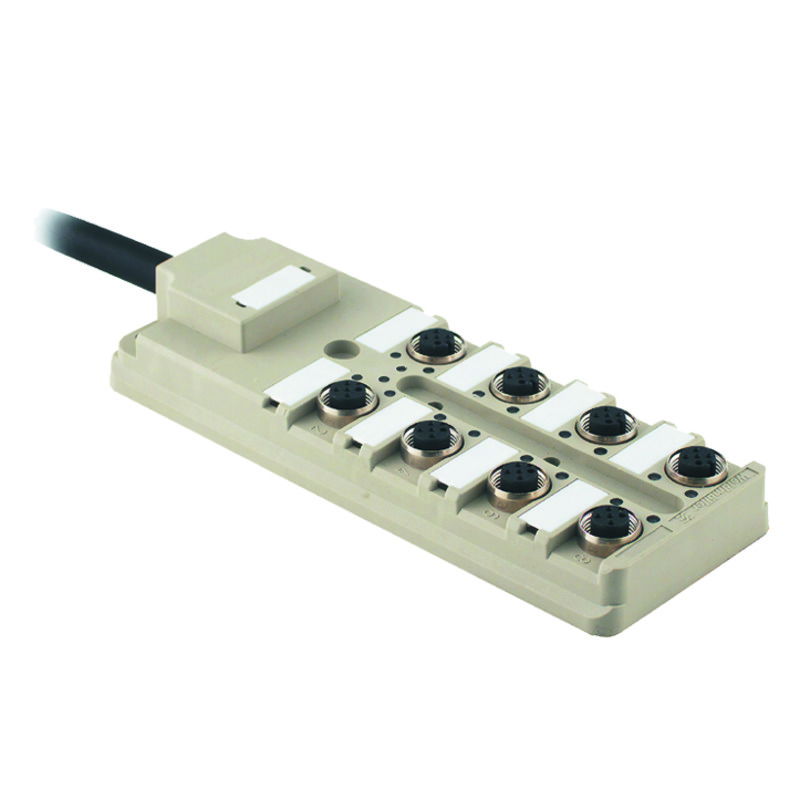 Passiver Sensor-/Aktor-Verteiler (mit Leitung), Fixkabelversion, M12, 30 V, A-codiert, LED: Ja, Initiator LED: Ja, Beschaltungstyp: PNP