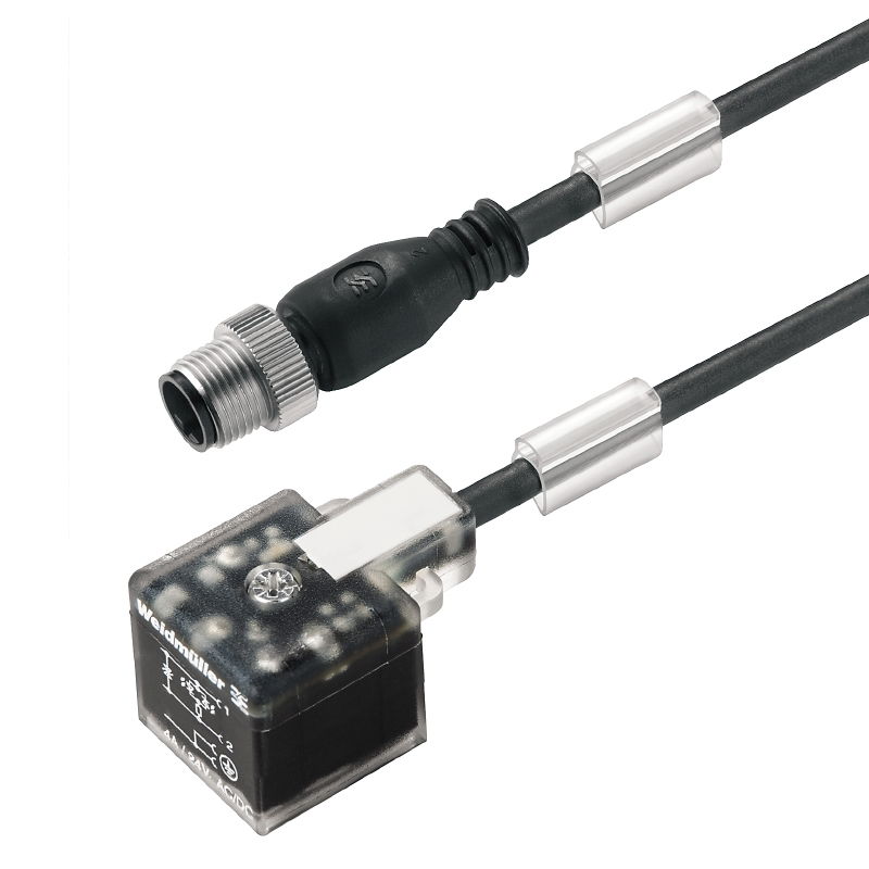 Ventilleitung (konfektioniert), Stecker gerade - Ventilstecker, Bauform A (18 mm), M12 = A-codiert, Kabellänge: 0.6 m, PUR, schwarz