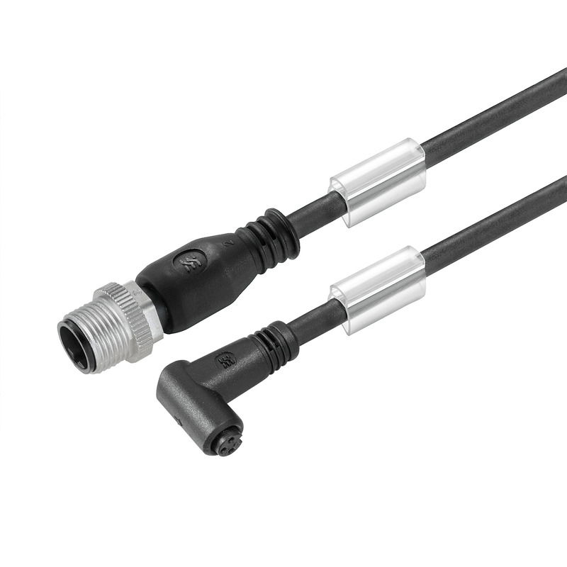 Sensor-Aktor-Leitung, M12 / M8, Polzahl: 3, 10 m, Stift, gerade – Buchse, 90°, LED: Nein, Geschirmt: Nein