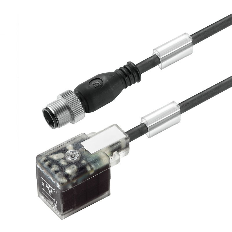 Ventilleitung (konfektioniert), Stecker gerade - Ventilstecker, Bauform B Industrie (11 mm), M12 = A-codiert, Kabellänge: 1 m, PUR, schwarz