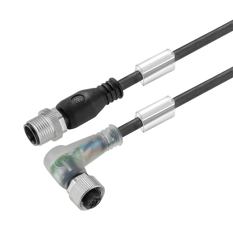 Sensor-Aktor-Leitung, M12 / M12, Polzahl: 3, 1.2 m, Stift, gerade - Buchse, gewinkelt, LED: Ja, Geschirmt: Nein