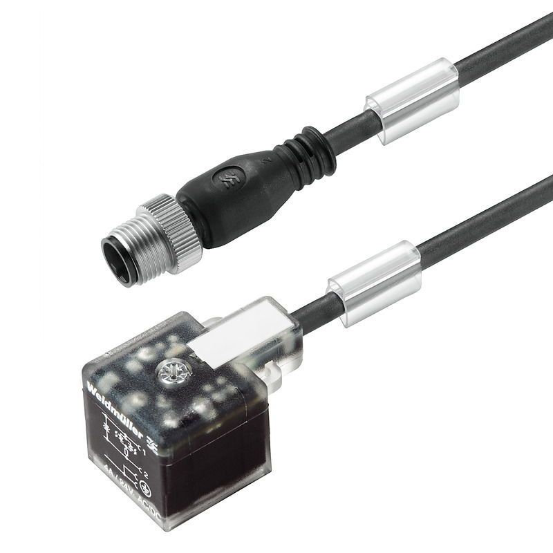 Ventilleitung (konfektioniert), Stecker gerade - Ventilstecker, Bauform A (18 mm), M12 = A-codiert, Kabellänge: 3 m, PUR, schwarz