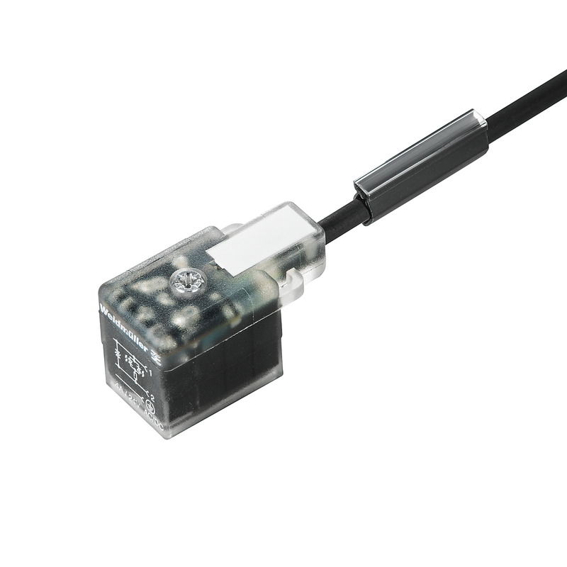 Ventilleitung (konfektioniert), Kabelende offen - Ventilstecker, Bauform B Industrie (11 mm), Kabellänge: 10 m, PUR, schwarz