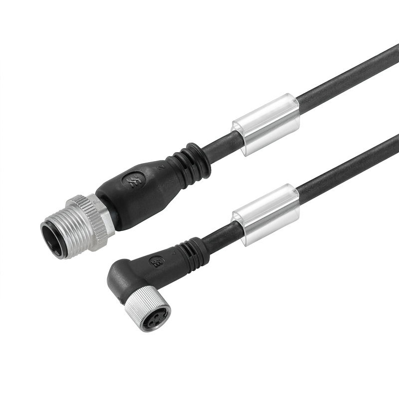 Sensor-Aktor-Leitung, M12 / M8, Polzahl: 3, 9.5 m, Stift, gerade – Buchse, 90°, LED: Nein, Geschirmt: Nein