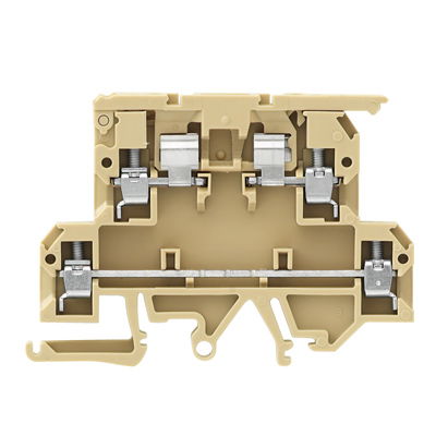 Sicherungs-Reihenklemme, Schraubanschluss, beige/gelb, 4 mm², 6.3 A, 500 V, Anzahl Anschlüsse: 3, Anzahl der Etagen: 2, TS 32, TS 35