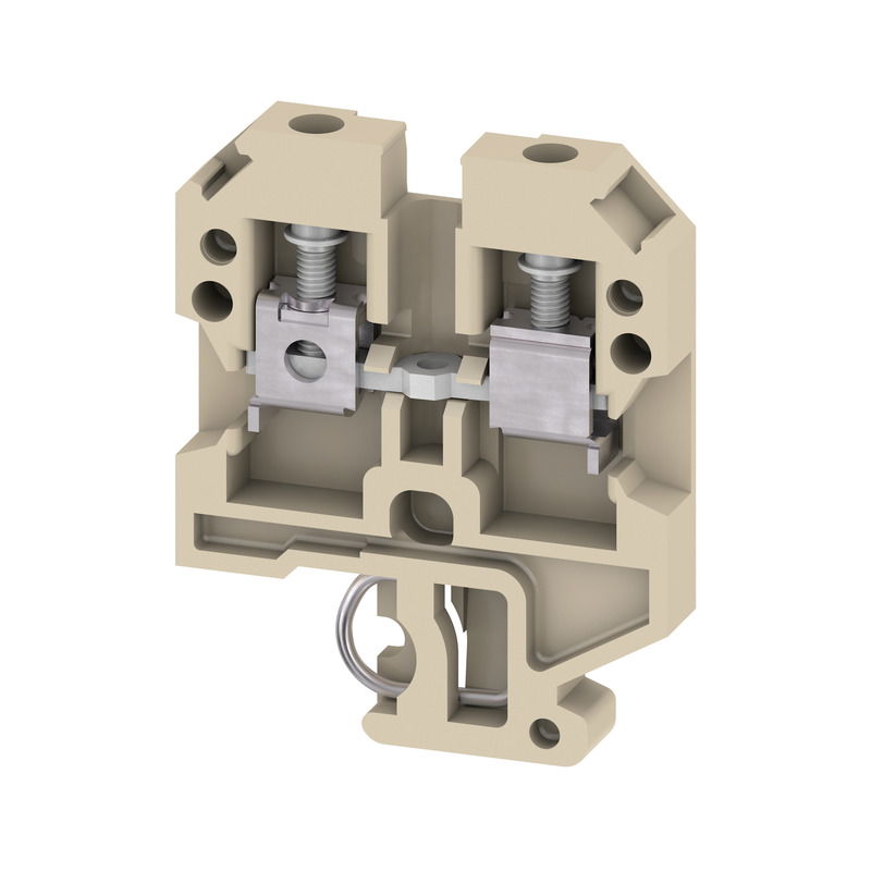 Durchgangs-Reihenklemme, Schraubanschluss, beige/gelb, 4 mm², 32 A, 800 V, Anzahl Anschlüsse: 2