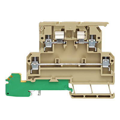 Sicherungs-Reihenklemme, Schraubanschluss, beige/gelb, 4 mm², 6.3 A, 500 V, Anzahl Anschlüsse: 5, Anzahl der Etagen: 2, TS 35