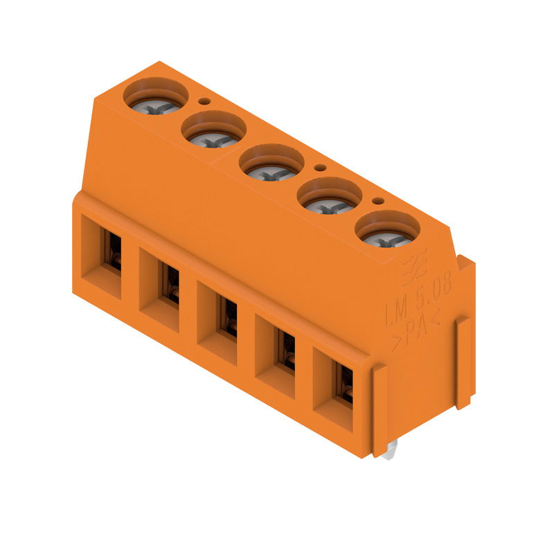 Leiterplattenklemme, 320 V, 17.5 A, Raster in mm: 5.08, 2.5 mm², Polzahl: 5, Zugbügelanschluss, THT-Lötanschluss, 90°, Box