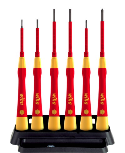 Wiha Feinschraubendreher Set PicoFinish® electric Schlitz, Phillips 7-tlg. inkl. Halter (42989)