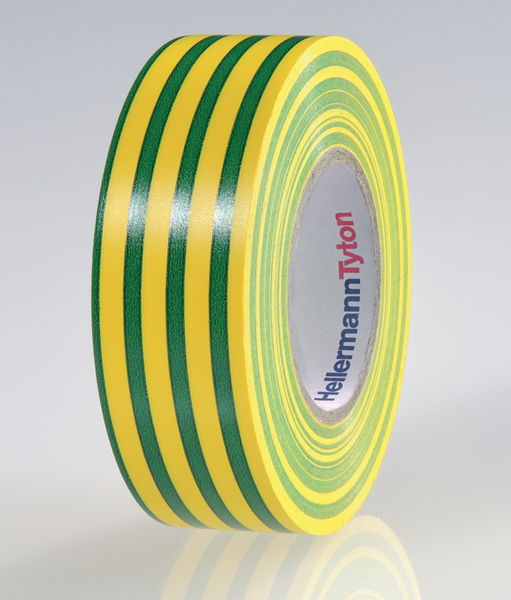 Cinta aislante de PVC 19mm x 20m verde/amarillo.