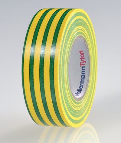 Cinta aislante de PVC 19mm x 20m verde/amarillo.