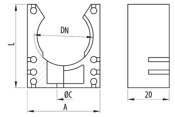 SOPORTE TUBO DN36 NEGR