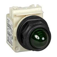 Luz piloto octogonal Ø 30, IP 66, verde, bombilla BA 9 s, 230 V, terminales