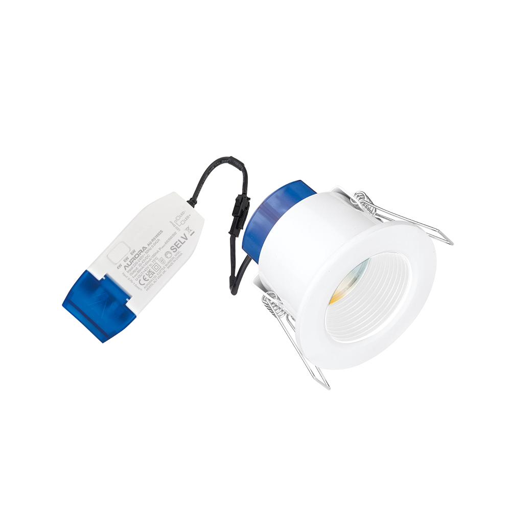 Aurora White Baffled R6™CWS Fire Rated Upto 710lm 4W/6W/8W 3000K/4000K/5700K - Remote Driver