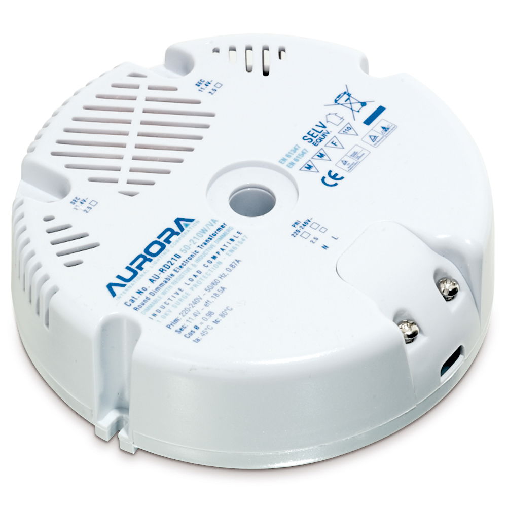 Aurora 50-210W/VA Dimmable Round Transformer