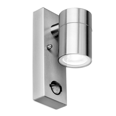 230V GU10 IP44 Down PIR Wall Light Stainless Steel 304