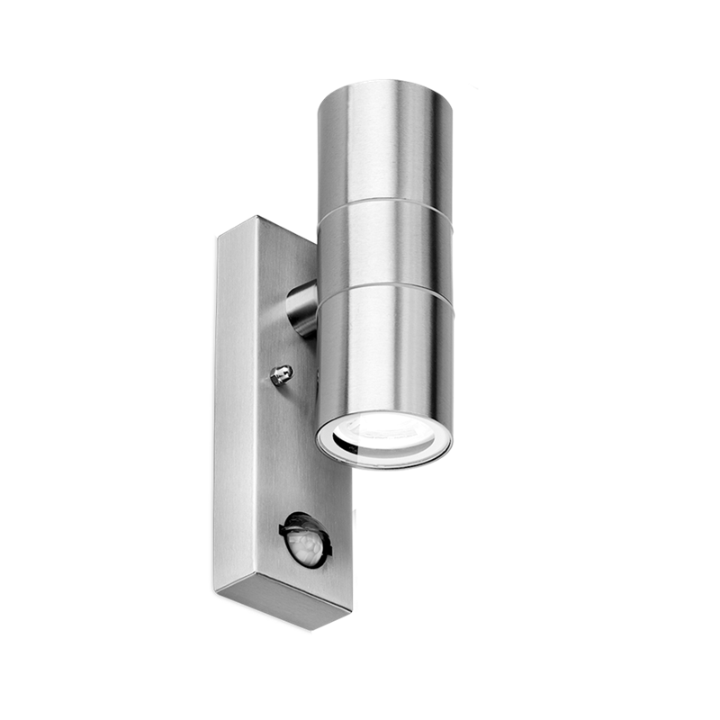 230V GU10 IP44 Up/Down PIR Wall Light Stainless Steel 304