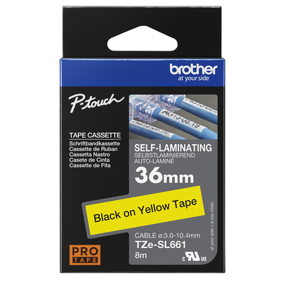 Brother Pro Tape TZe-SL661 Self laminating tape - Black on Yellow, 36mm
