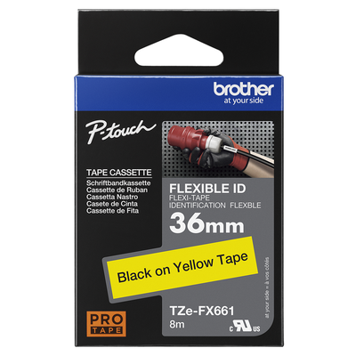 Brother Pro Tape TZe-FX661 Flexible ID tape - Black on Yellow, 36mm