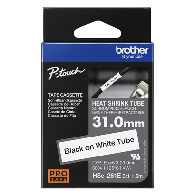 Brother Pro Tape HSe-261E Heat shrink tube - Black on White, 31mm