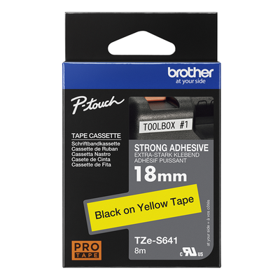 Brother Pro Tape TZe-S641 Strong adhesive tape - Black on Yellow, 18mm