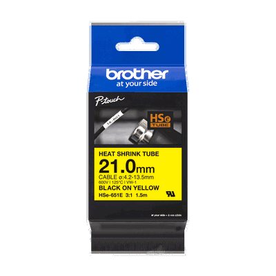 Brother Pro Tape HSe-651E Heat shrink tube - Black on Yellow, 21mm