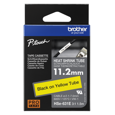 Brother Pro Tape HSe-631E Heat shrink tube - Black on Yellow, 11.2mm
